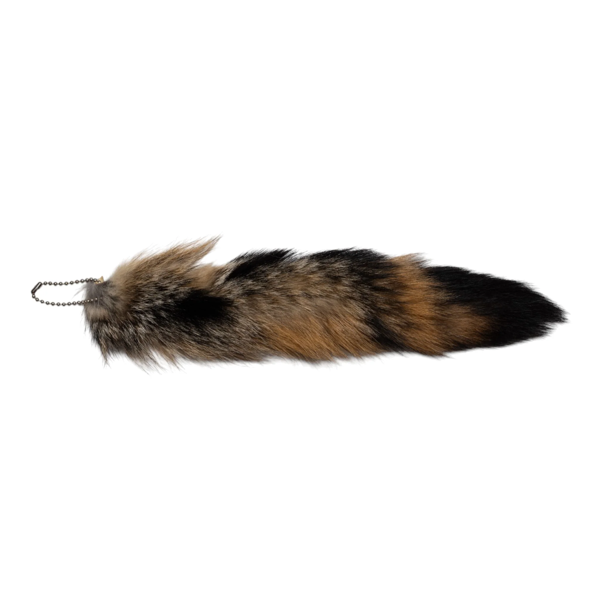 Real Gray Fox Tail on Ball and Chain Keychain - Image 2