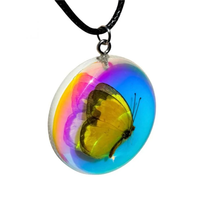 Real Butterfly in Iridescent Acrylic Necklace - Image 3