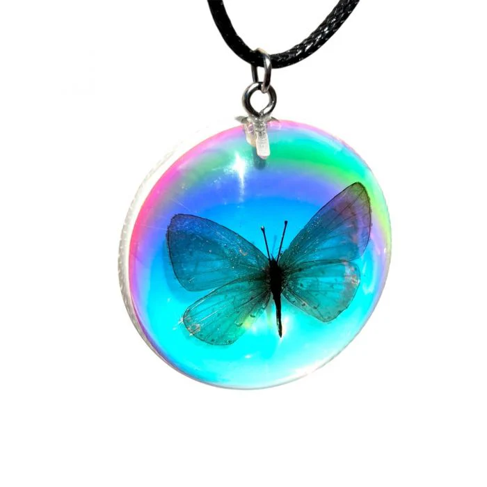 Real Butterfly in Iridescent Acrylic Necklace - Image 5