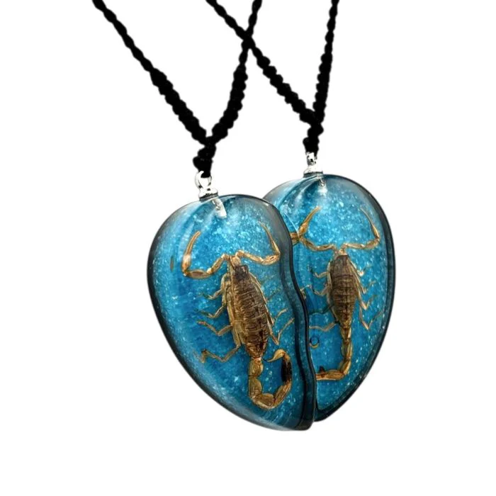 Real Golden Scorpion in Half Heart Acrylic Necklace - Image 2