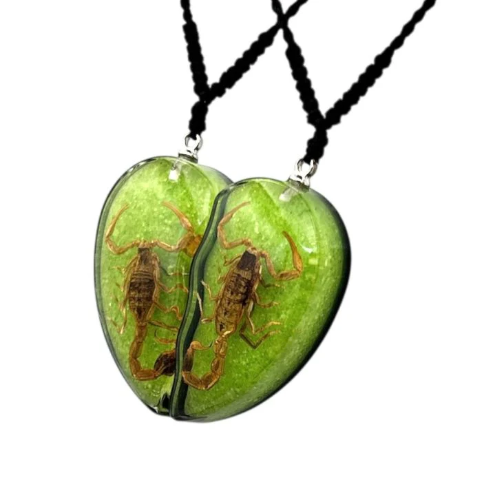 Real Golden Scorpion in Half Heart Acrylic Necklace - Image 3