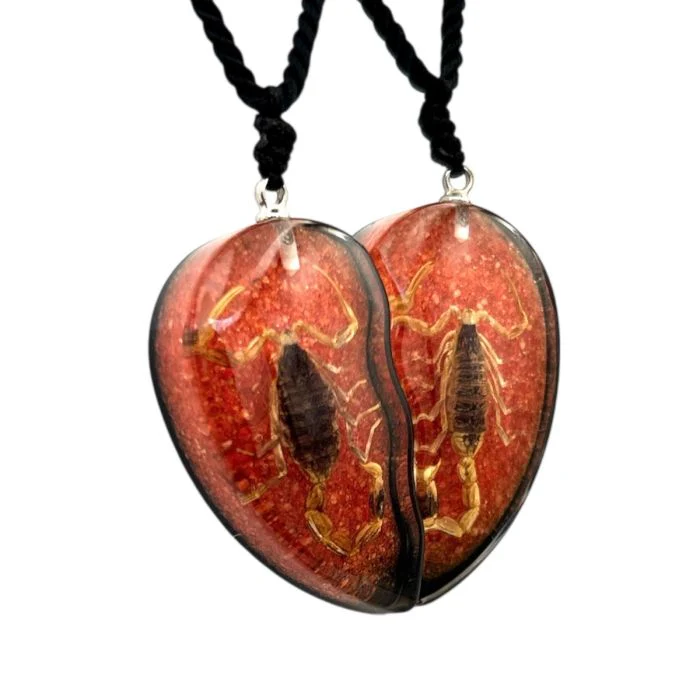 Real Golden Scorpion in Half Heart Acrylic Necklace - Image 4