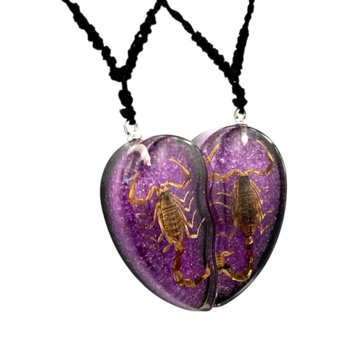 Real Golden Scorpion in Half Heart Acrylic Necklace - Image 5
